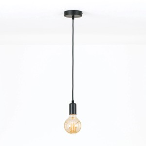 Schwarze Orion Hängeleuchte Nora mit E27 Fassung und textilummanteltem Kabel. Minimalistisches Lampen Design.