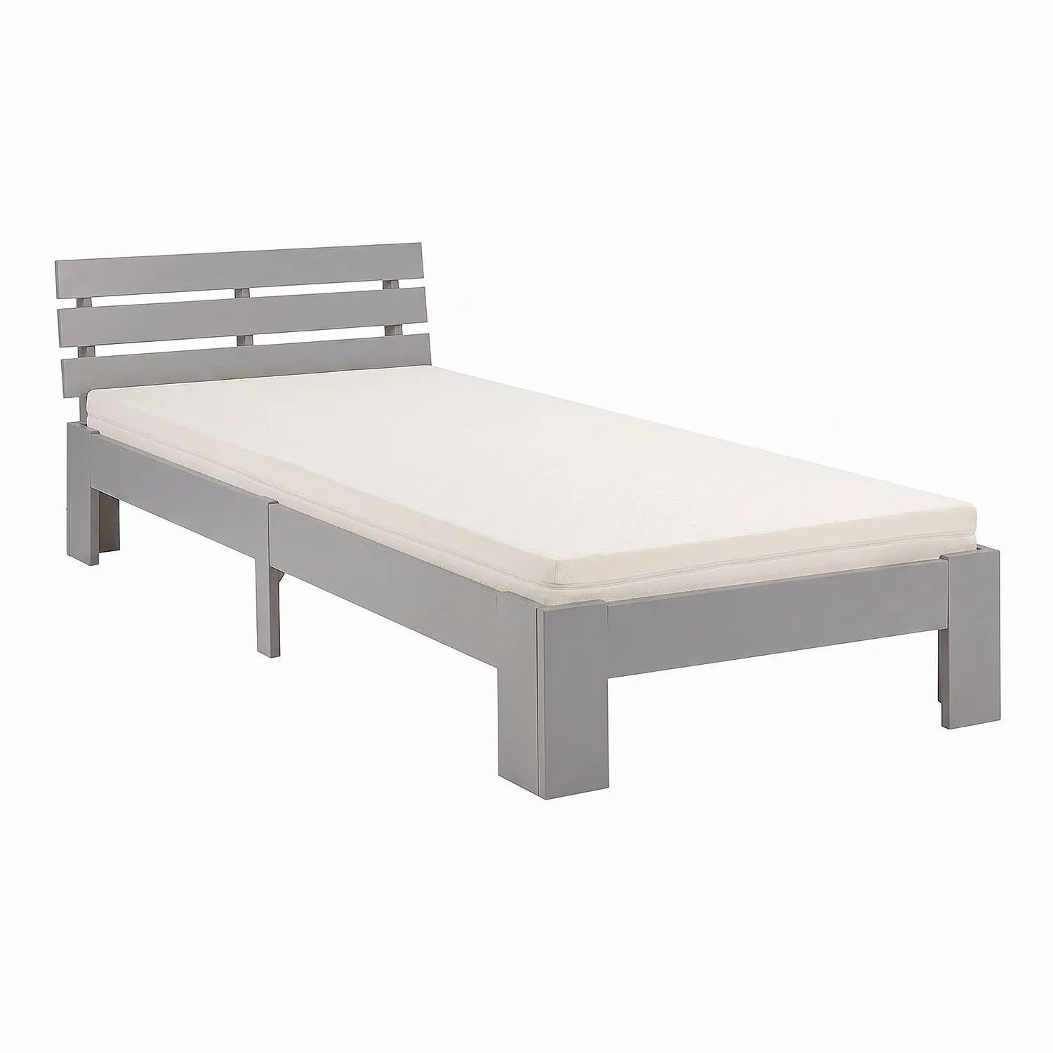 Homestyle4u Holzbett 90x200 mit Matratze in Grau 3218