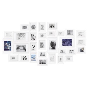 Bomoe Emotion Bilderrahmen Set, 30 weiße MDF Rahmen für Collagen und Fotos.