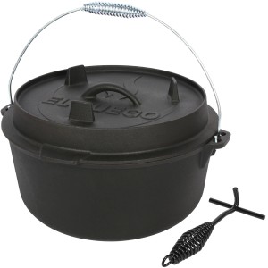 El Fuego Dutch Oven aus Gusseisen (11,4 l) mit Deckel (2,2 l) und Deckelheber, ideal für Grillutensilien.