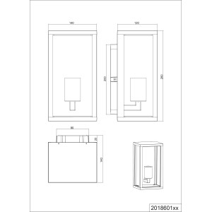 Technische Zeichnung der anthrazitfarbenen Trio Außenwandleuchte Garonne mit Maßen.
