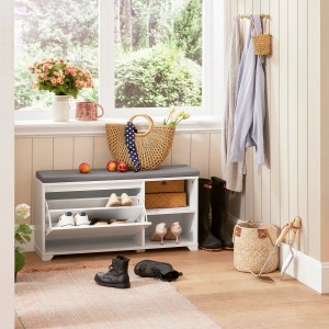 SoBuy Schuhkipper mit 1 Klappe und 2 Offenen Fächern MDF Weiß FSR119-W