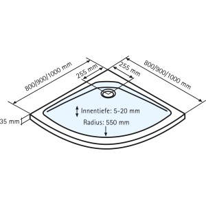 Technische Zeichnung: Schulte Duschwannen-Set ExpressPlus Viertelkreis, 80x80 cm, Maße und Details.