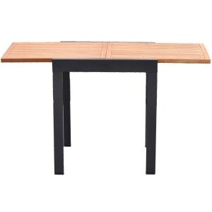 Rechteckiger, ausziehbarer Gartentisch von Merxx, natur-grau, 130x65 cm. Tischplatte aus Akazie, Gestell aus Aluminium.