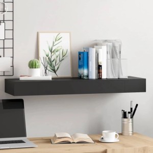 Schwebendes, schwarzes vidaXL Regal mit Schublade (80x25x8 cm) an einer Wand mit Deko.