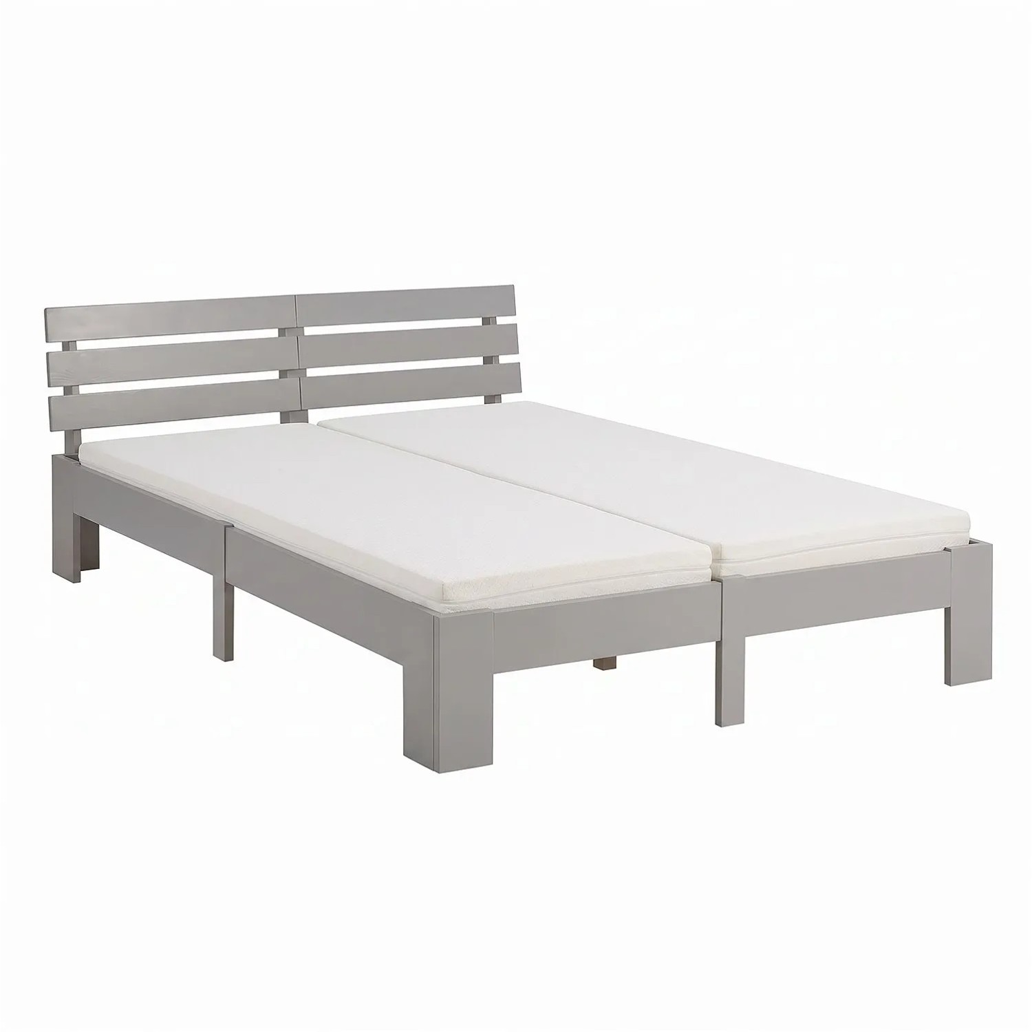 Homestyle4u Holzbett 180x200 mit 2 Matratzen in Grau 3220