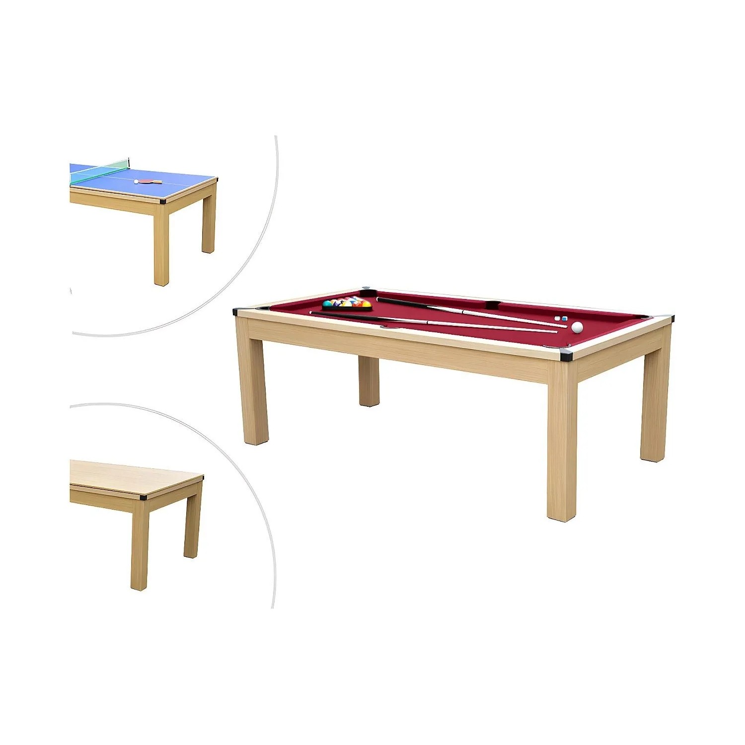 Vente-unique Billardtisch Balthazar Rot  Naturfarben Hell 213.4 cm