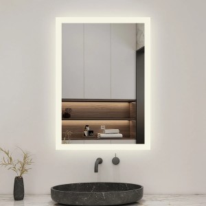 Rechteckiger Aica Sanitär Badspiegel 50x70 cm mit LED-Beleuchtung im Badezimmer.