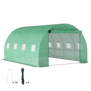 Outsunny Gewächshaus, Tomatenhaus mit grüner Folie, aufrollbarer Tür und Fenster, inklusive Erdanker.