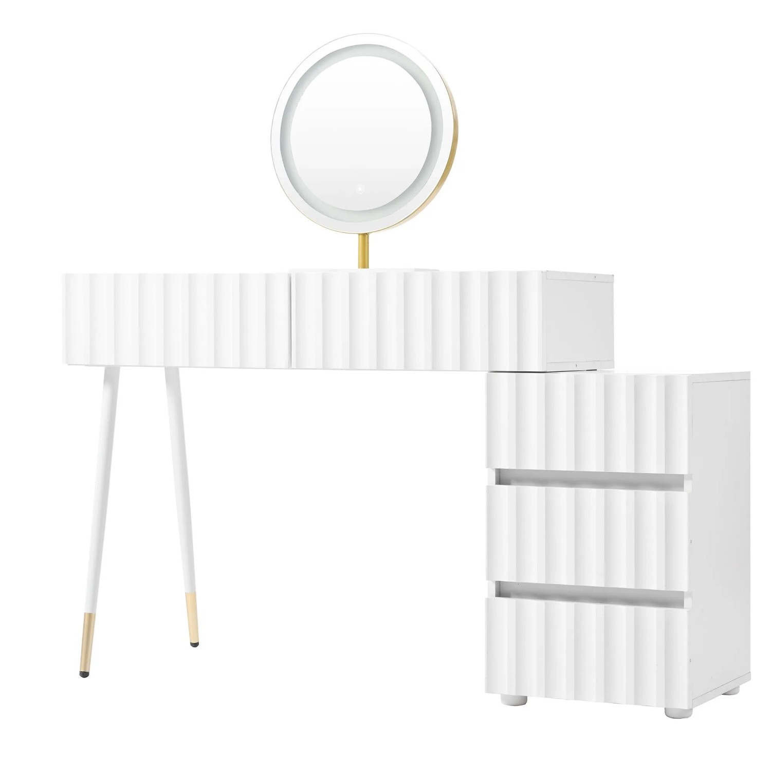 Okwish Schminktisch Mit Led Spiegel Beleuchtung 5 Schubladen 100x127x40cm Weiß