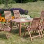 7-teiliges Gartenmöbel-Set Paraiba aus braunem Akazienholz mit 6 Klappsesseln und Ausziehtisch.