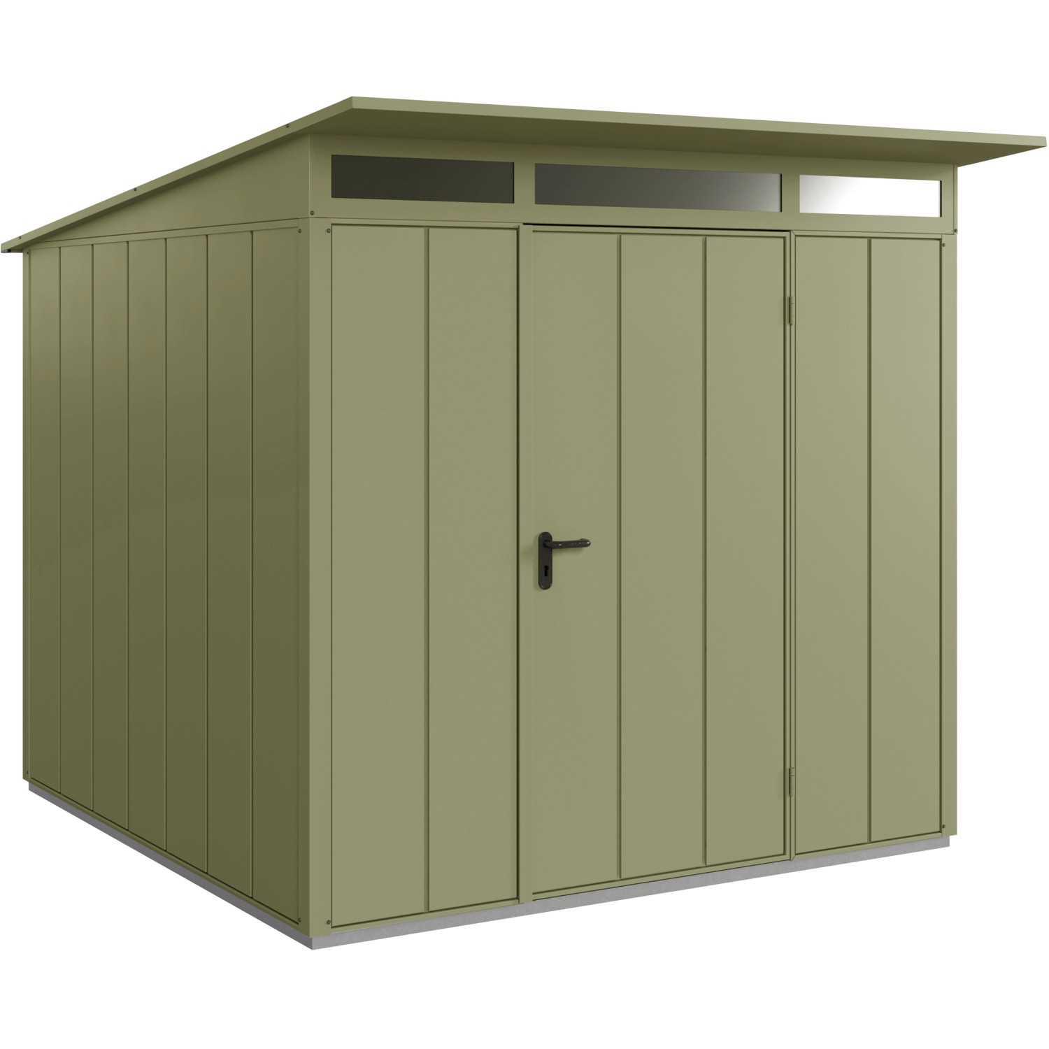 Ecostar Gerätehaus Elegant mit Pultdach Typ 2 RAL6013 Schilfgrün Einzeltür