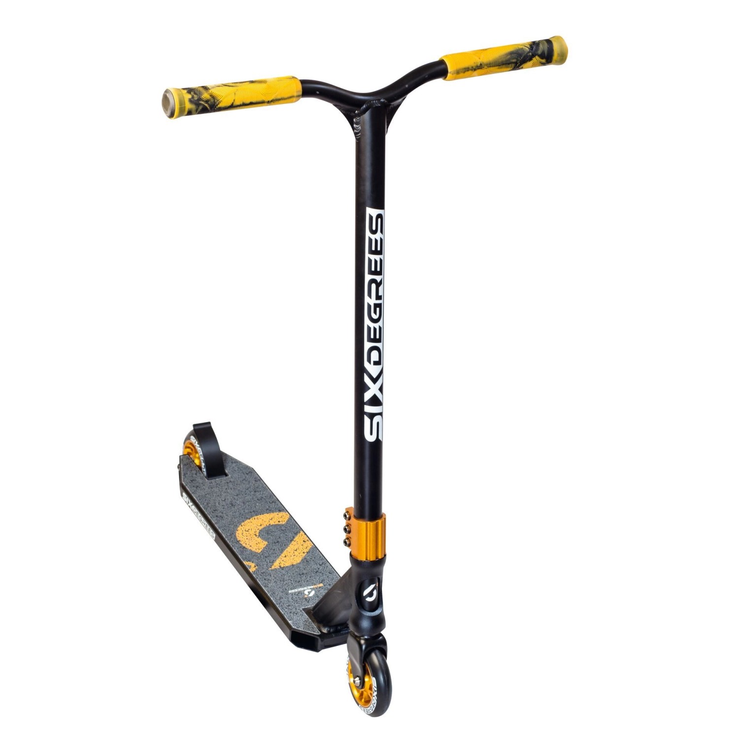 Six Degrees Stuntscooter mit Verstärktem Wing-Lenker HIC Compression 100 mm ABEC 9 360-Grad-Lenkung Schwarz-Kupferbraun