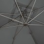Detailaufnahme des anthrazitfarbenen Ampelschirm Peoria 300x300 cm mit Kurbel, Blick von unten auf das Schirmgestell.
