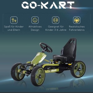 Grünes HOMCOM Go-Kart Tretauto für Kinder mit Handbremse und verstellbarem Sitz. Ideal für Fahrspaß.