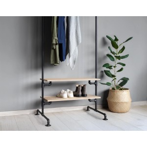 Dolle Rohr Tube Regalsystem, Ø 25 mm, 40 mm, Schwarz Matt, mit Regalböden und Kleidung.