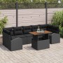 Schwarzes 8-tlg. vidaXL Garten-Sofa-Set aus Poly Rattan mit Tisch und Stauraum.
