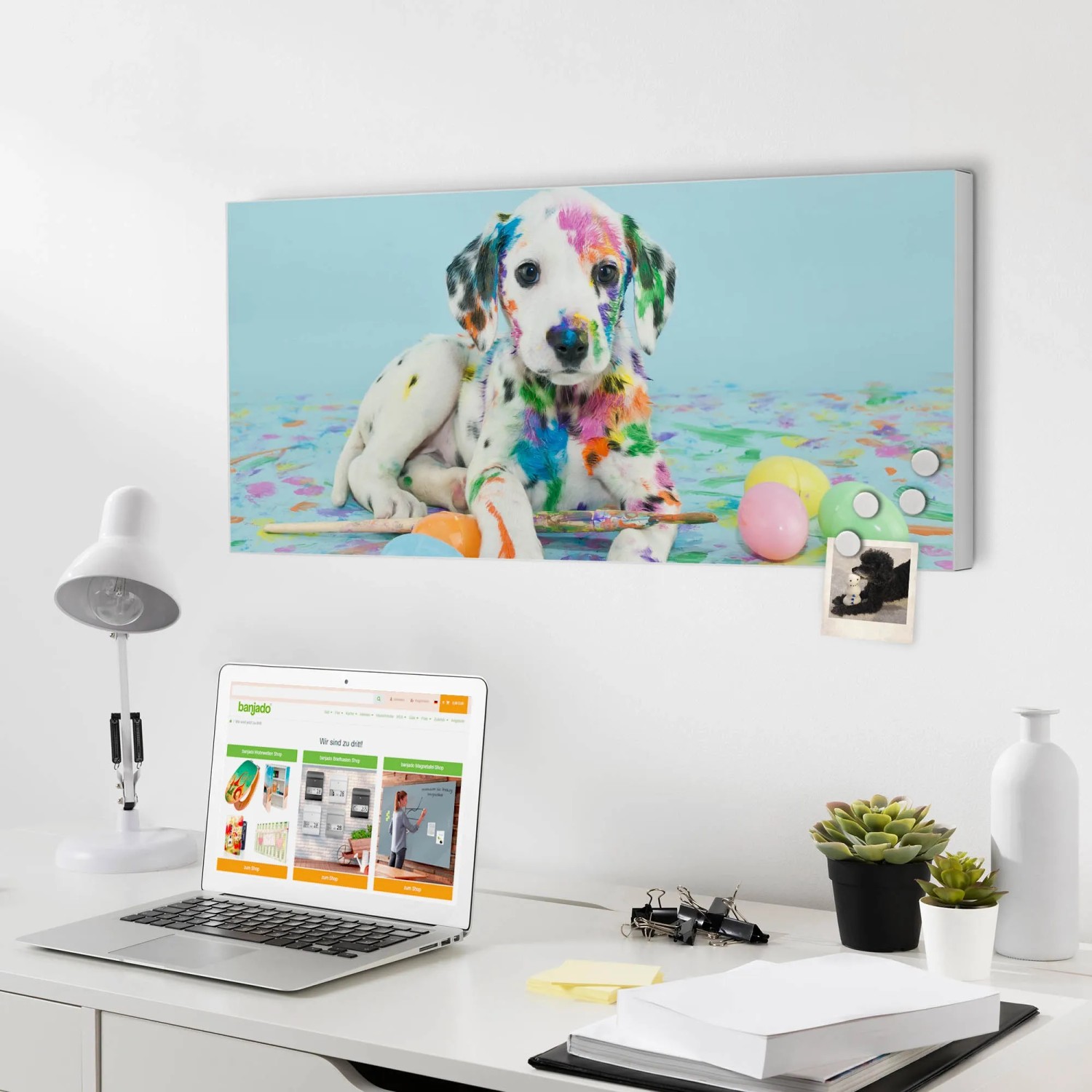 Banjado Magnettafel mit buntem Dalmatiner Motiv, 78x37cm. Magnetwand für Notizen und Fotos.