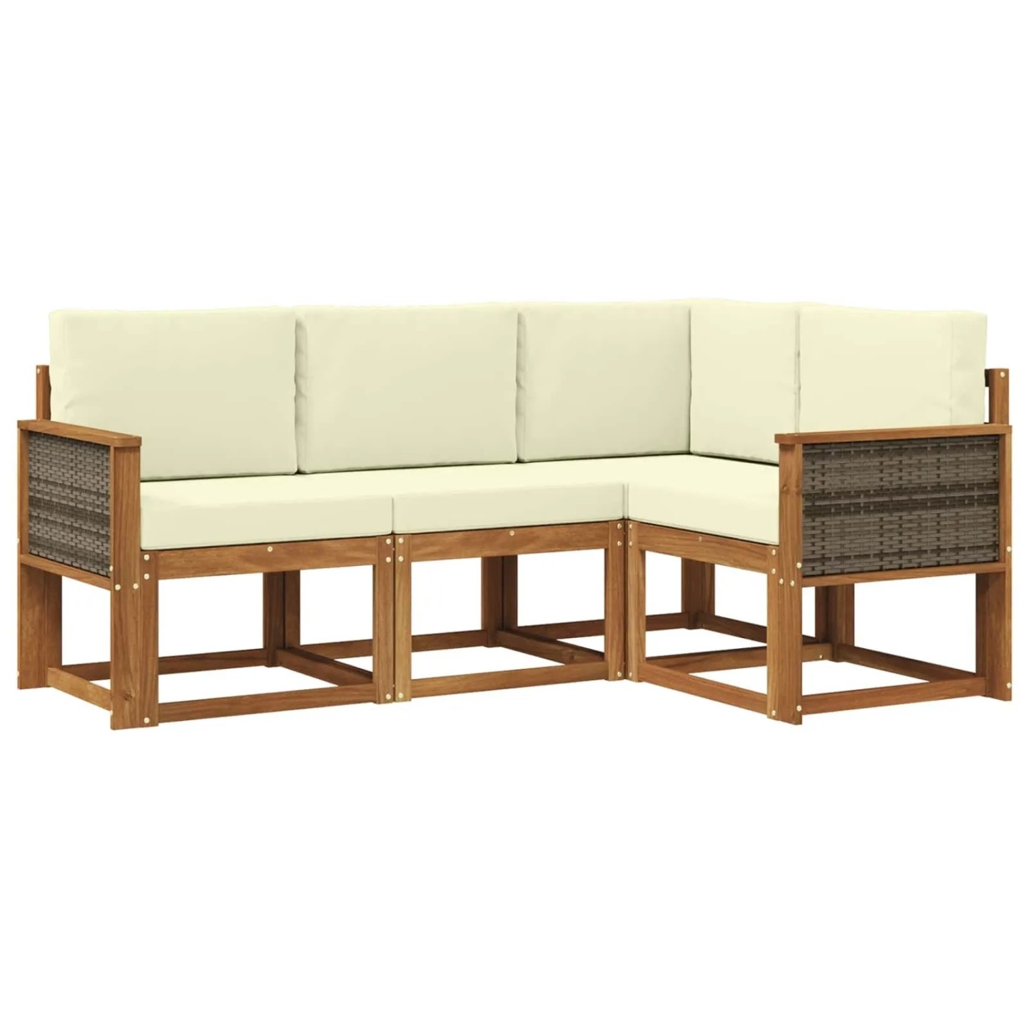 vidaXL Outdoor-Sofagarnitur mit Kissen 4 Stk Natur und Creme Polyester 3385166