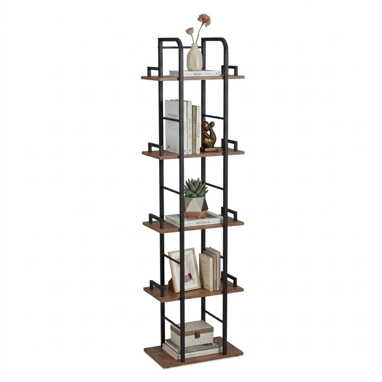 Relaxdays Standregal MDF Eisen Hellgrau mit 5 Ebenen 143 cm x 38 cm x 24 cm