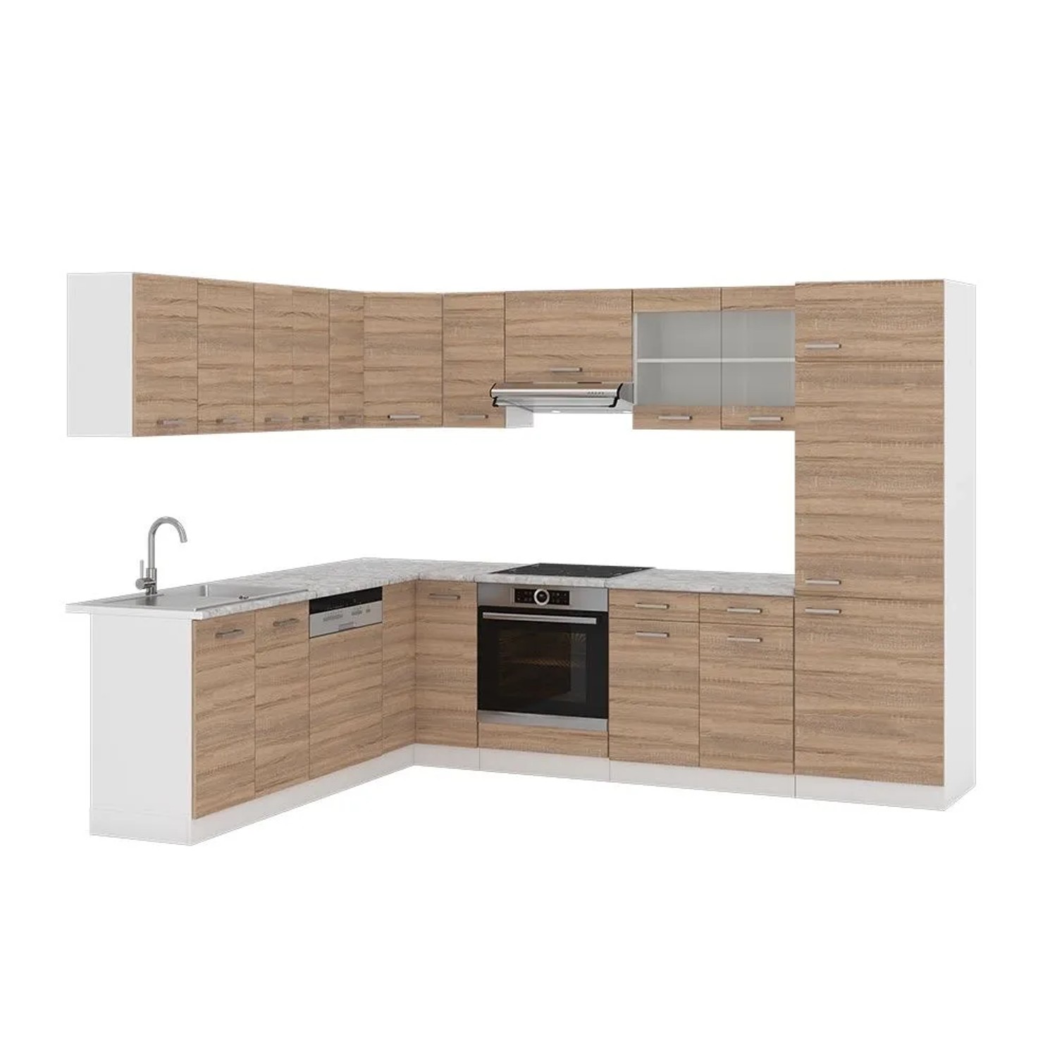 Vicco Eckküche R-Line Sonoma/Weiß 287 x 82, AP Marmor