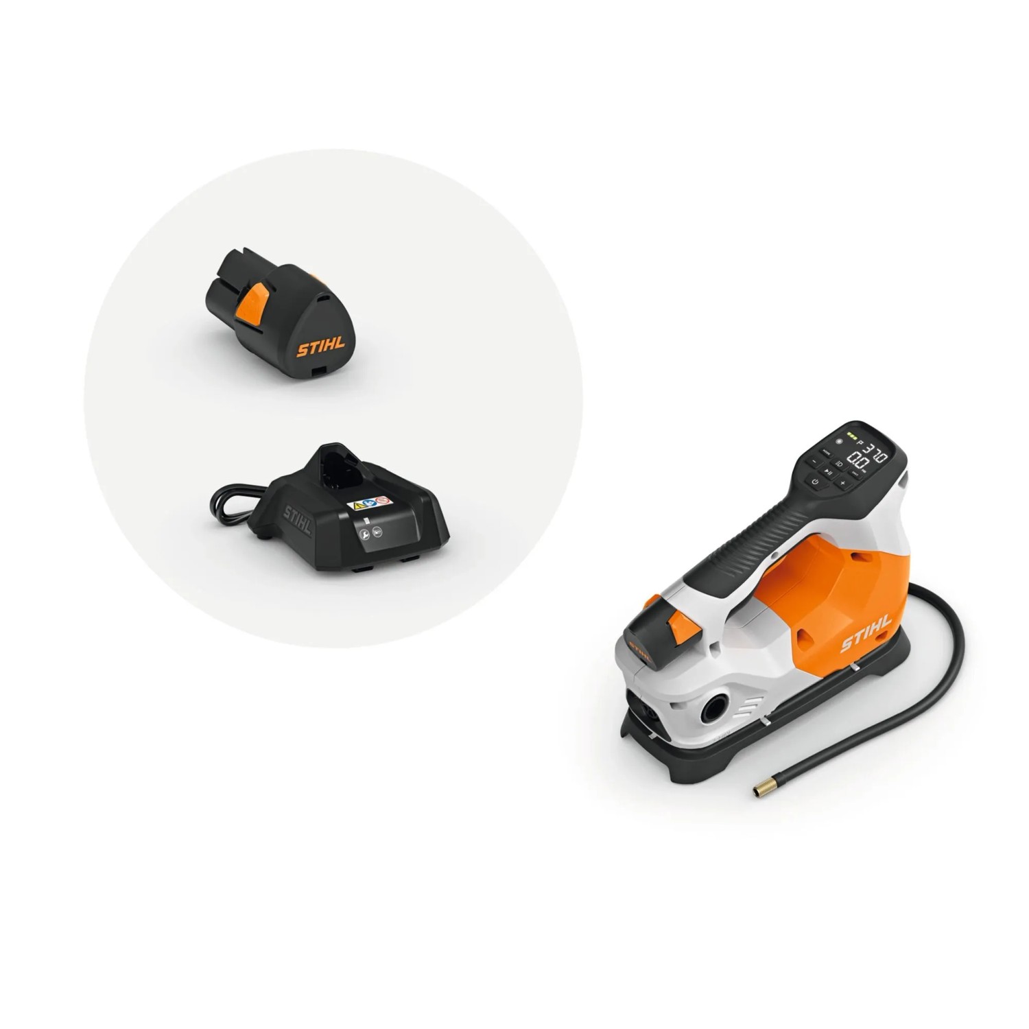 Stihl Akku-Kompressor KOA 20 mit Akku AS 2 und Ladegerät AL1 Orange-Grau