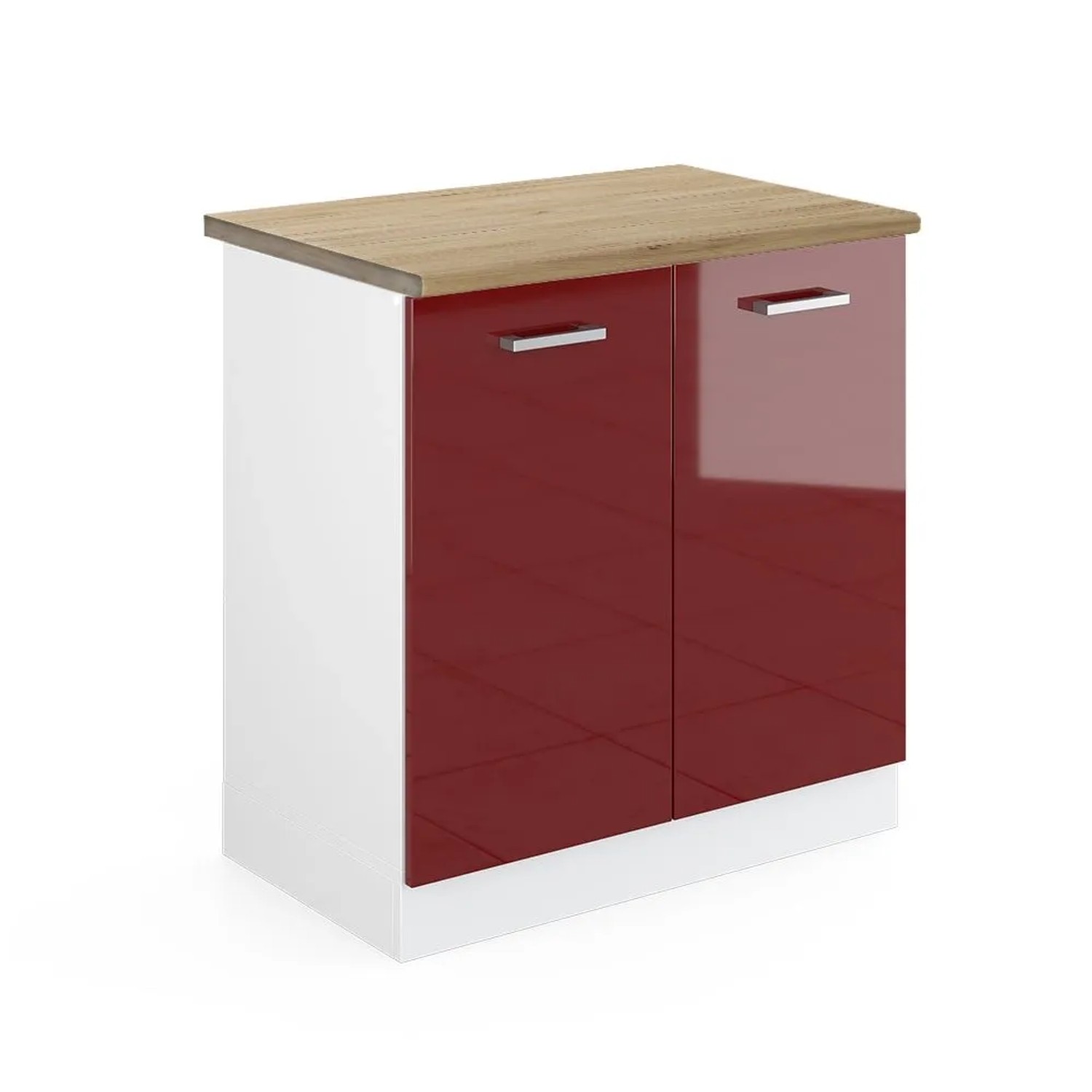 Vicco Spülenunterschrank R-Line Rot Hochglanz 80 x 82 AP Eiche Opt2
