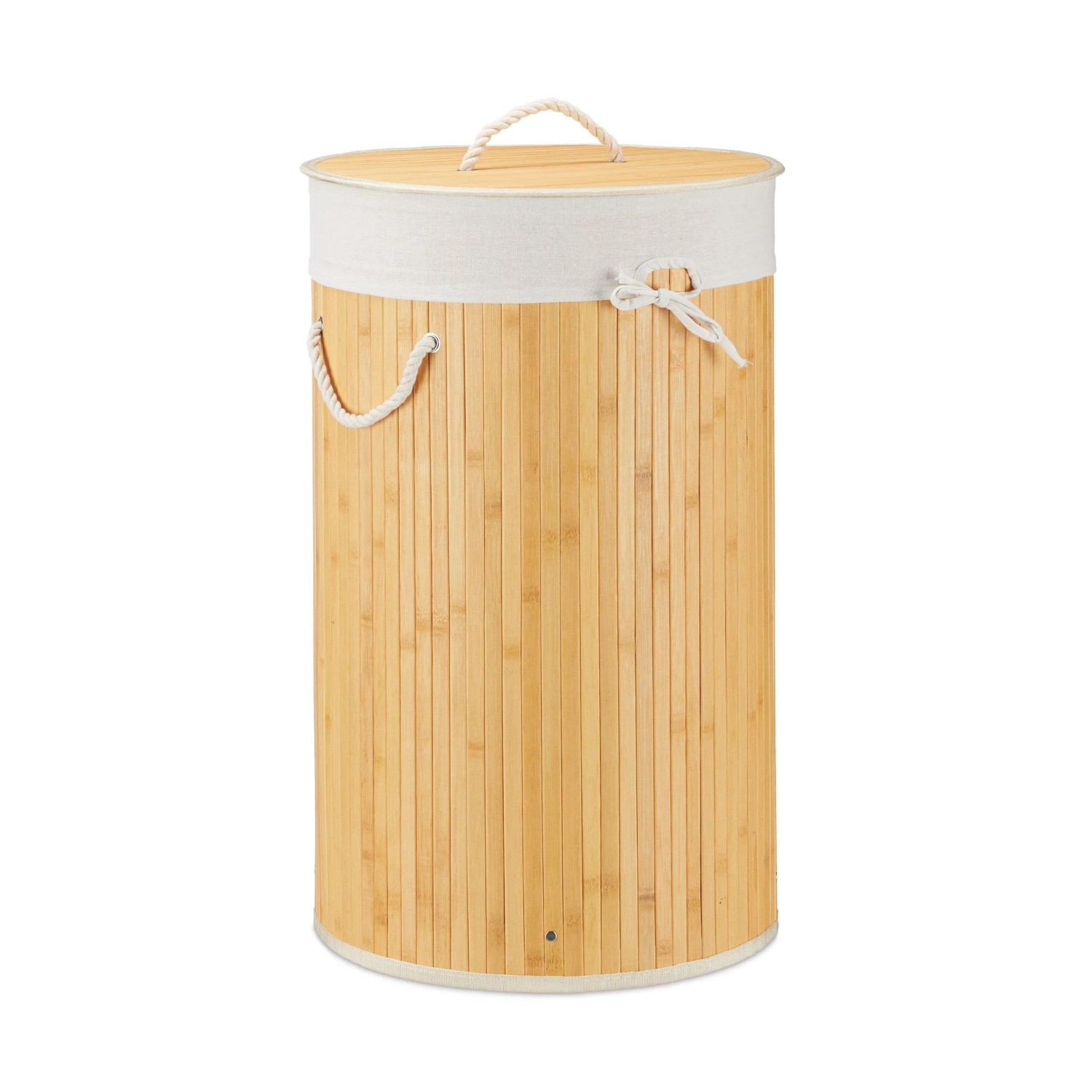 Relaxdays Wäschekorb Bambus Creme Rund Faltbar mit Deckel 65 cm x 41 cm 1,9 kg