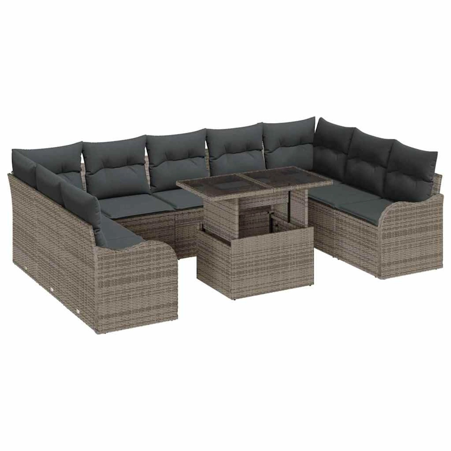 vidaXL Garten-Sofa-Set mit Kissen 10-Tlg Grau Poly Rattan 3348525 günstig online kaufen