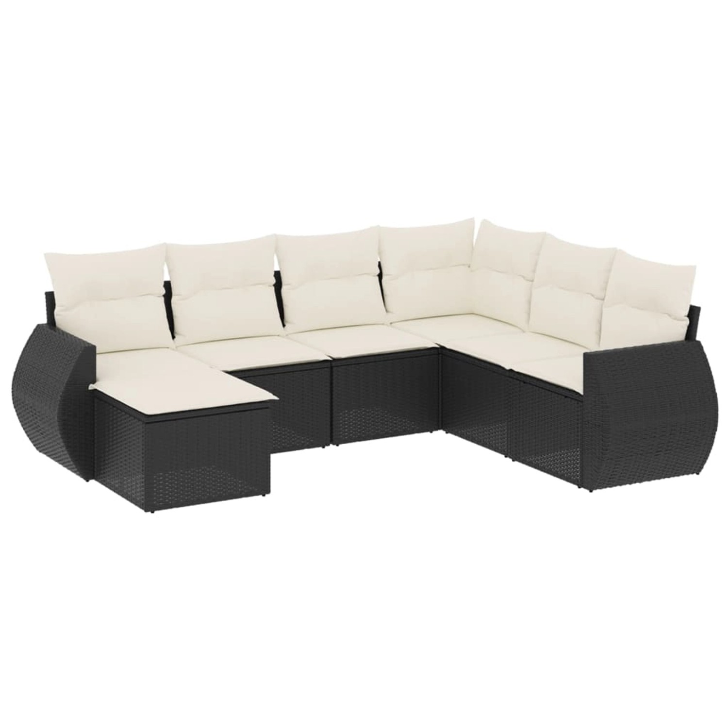 vidaXL 7-Tlg Garten-Sofagarnitur mit Kissen Schwarz Poly Rattan 3254033
