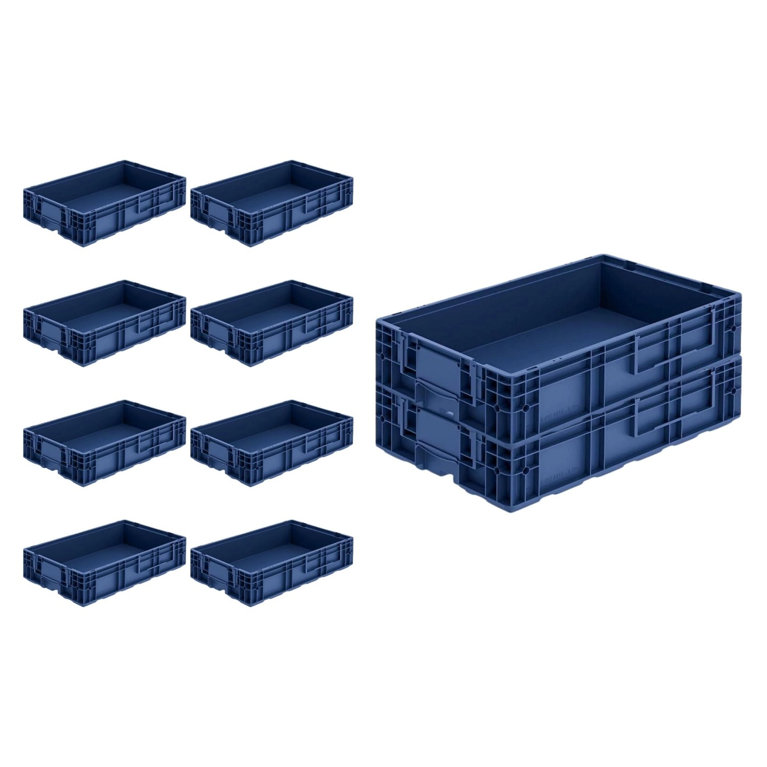SparSet: 10 blaue VDA KLT Boxen (40x60cm) mit Verbundboden, ideal für Lager & Transport.