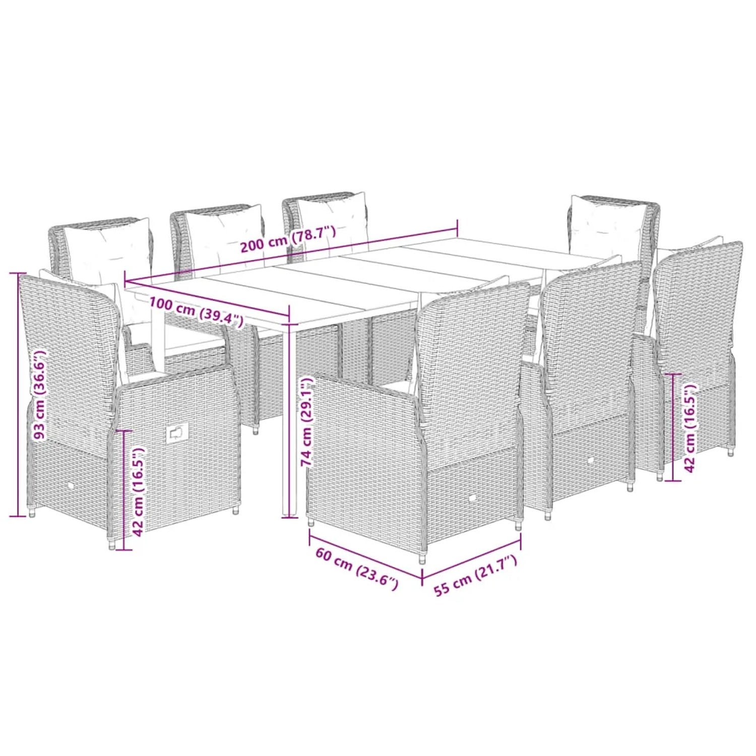 vidaXL 9-tlg. Garten-Essgruppe mit beigen Polyrattan-Stühlen und Tisch mit Glasplatte, ideal für den Garten.