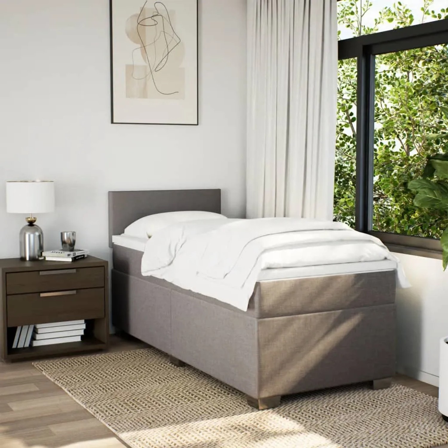 vidaXL Boxspringbett Taupe 100x200 cm mit Matratze und Auflage.