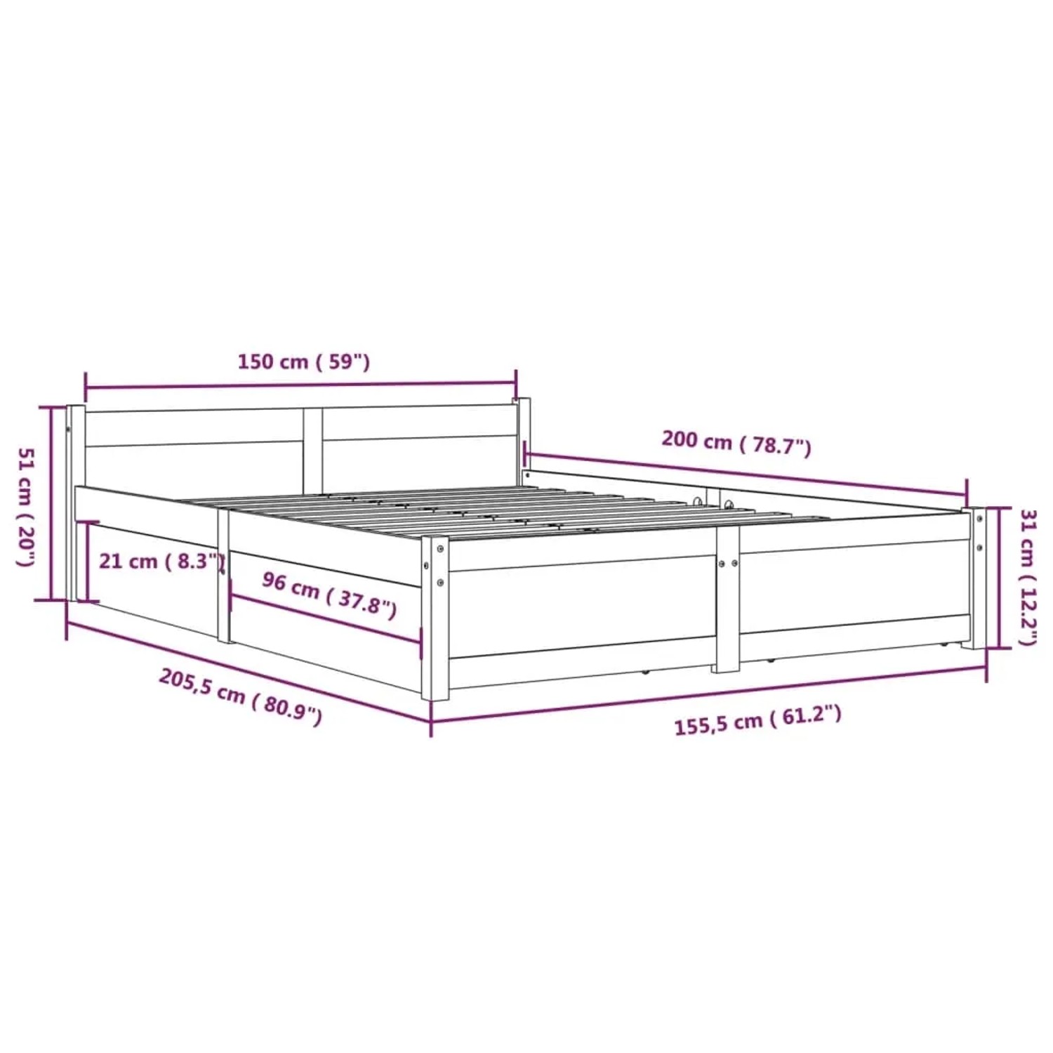 vidaXL Bett mit Schubladen Weiß 150x200 cm 5FT King Size Modell ...