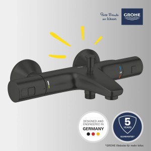 Grohe QuickFix Precision Start Thermostat-Wannenbatterie in Schwarz für komfortables Baden.