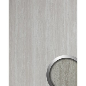 Glänzendes, graues Dekorpaneel in Kalksteinoptik. WALLFACE Paneel für die Wandverkleidung.