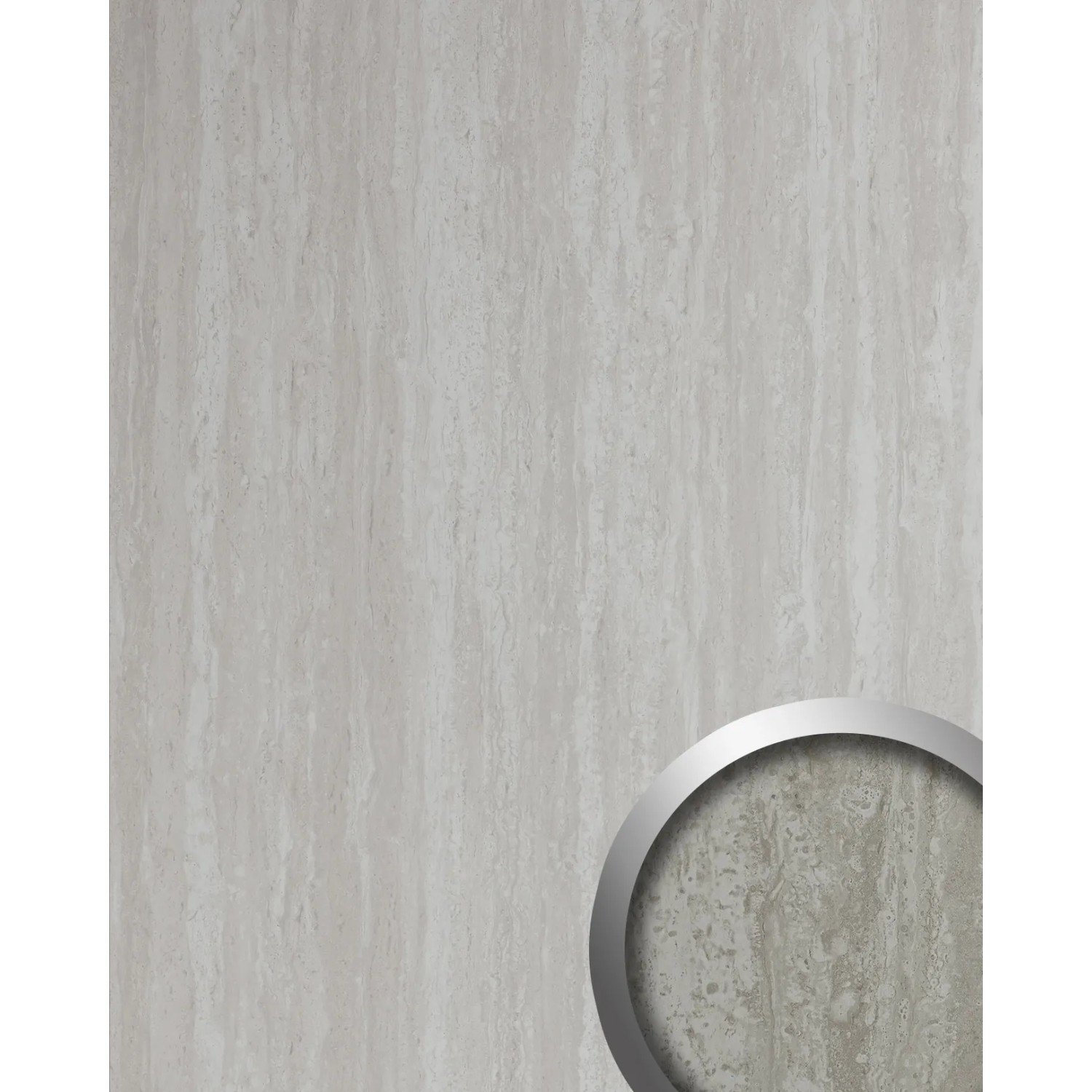 Glänzendes, graues Dekorpaneel in Kalksteinoptik. WALLFACE Paneel für die Wandverkleidung.