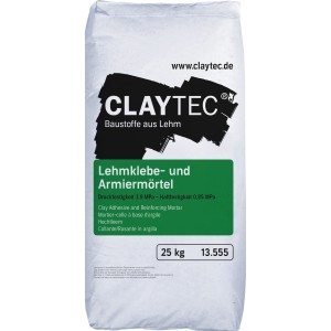 Sack Claytec Lehmklebe- und Armiermörtel, 25 kg, für Innenanwendungen.
