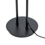 Detailaufnahme der schwarzen Lucande Linnard Stehlampe mit rundem Fuß und Kabel.