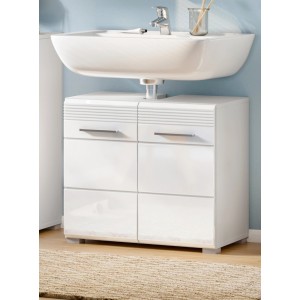 Inn.Furn Waschbeckenunterschrank Weiß Hochglanz 60 cm 2 Fächer Leon