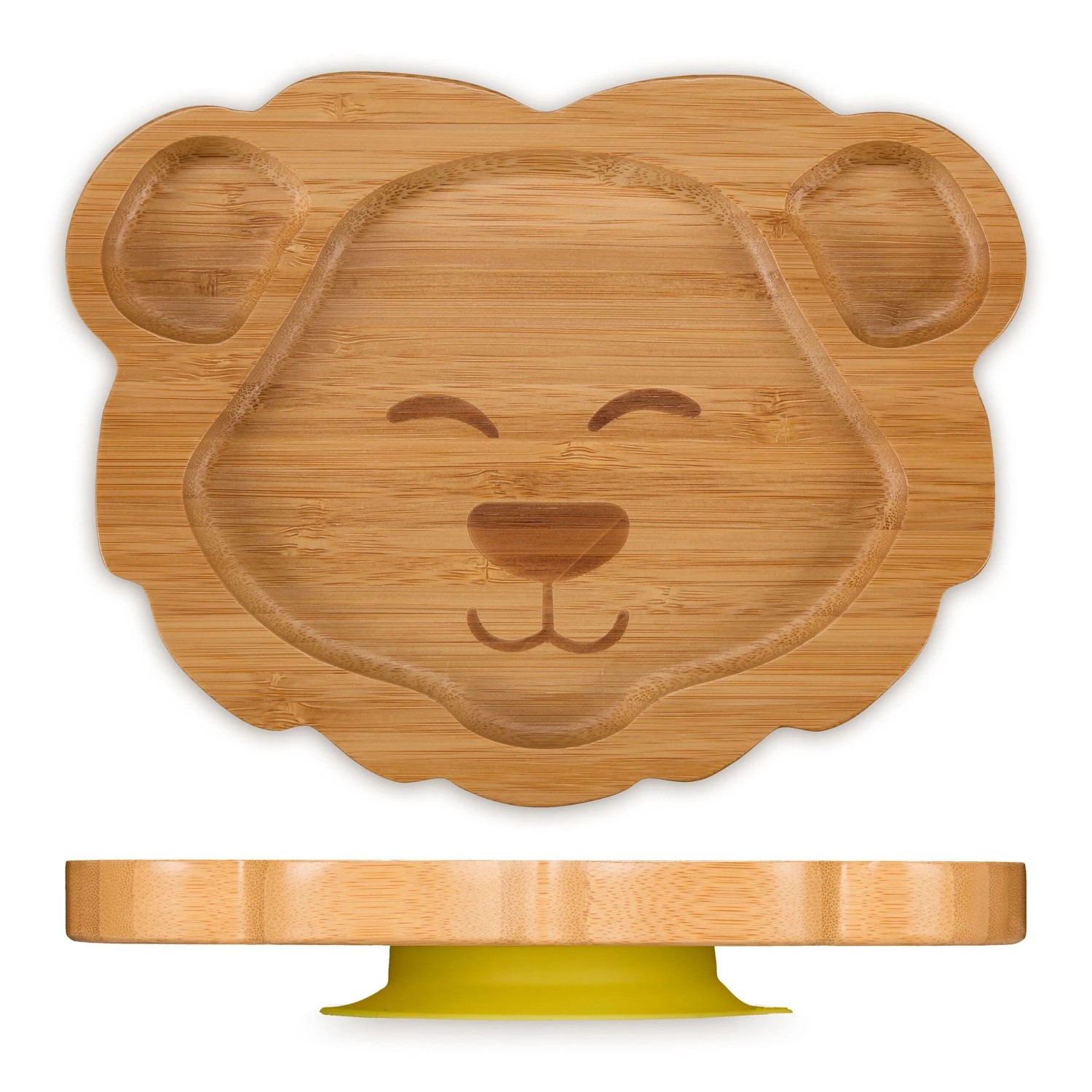 Relaxdays Babyteller Bambus Silikon Natur Mit Saugnapf Antirutsch 3 Fächer 3 cm x 23,5 cm x 18 cm 0,39 kg