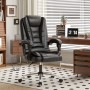 Schwarzer, ergonomischer Rattantree Bürostuhl mit hoher Rückenlehne und Liegefunktion.