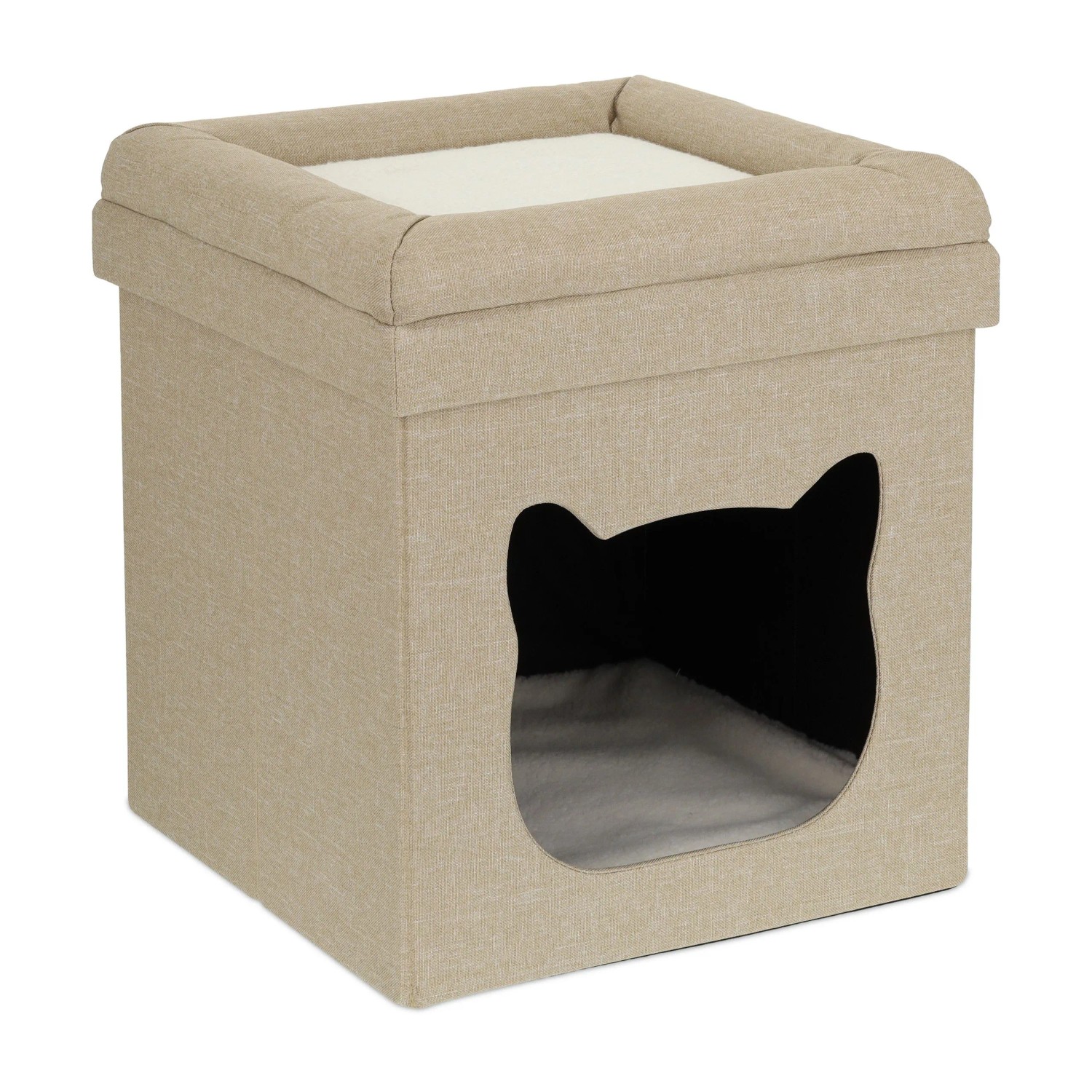 Relaxdays Katzenhöhle MDF Braun Weiß Zweistöckig Faltbar mit 2 Kissen 44 cm x 40 cm x 40 cm 3,1 kg