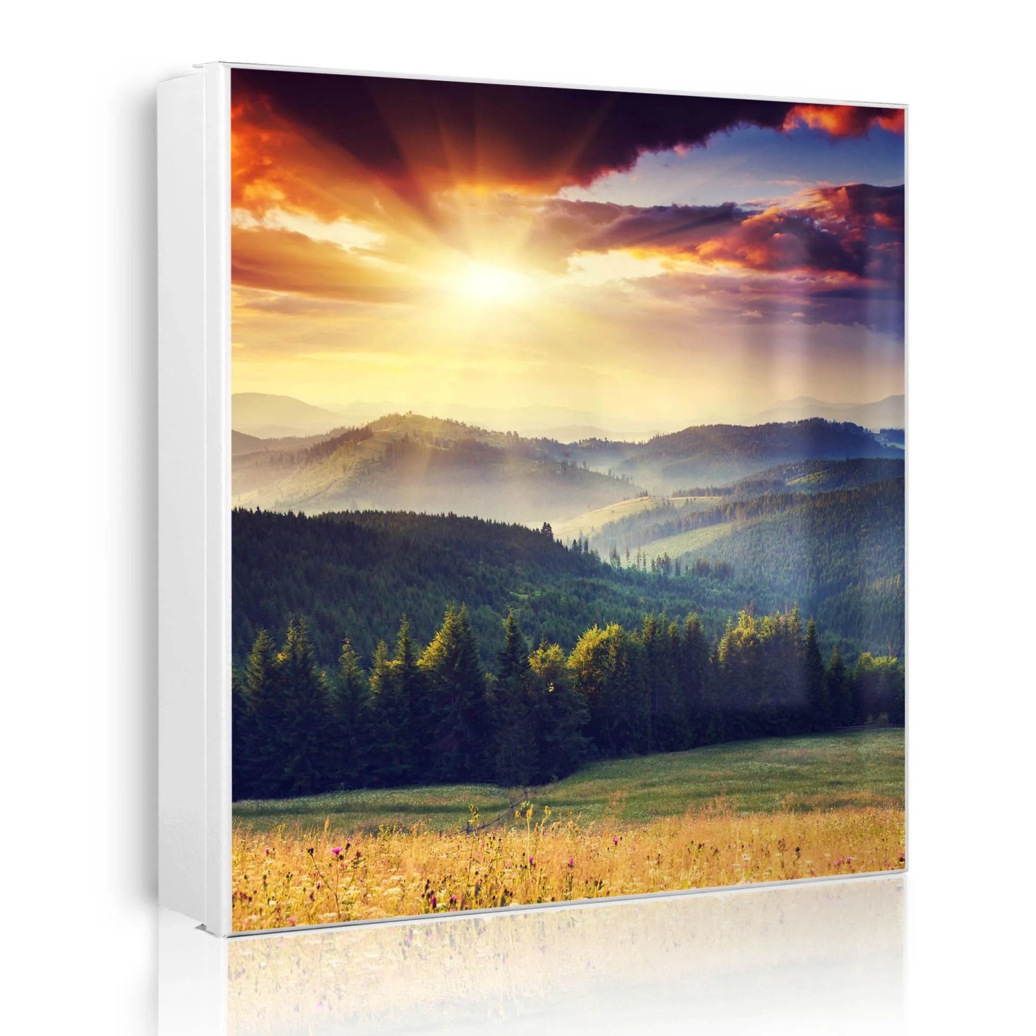 Banjado Großer Schlüsselkasten Metall 30x30cm Weiß Scharnier Rechts 50 Haken Beschreibbar Magnetisch Motiv Karpaten Sonnenuntergang