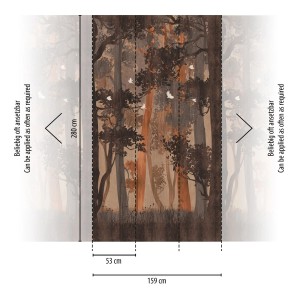 Livingwalls Fototapete Bäume in Blau, Beige und Orange, 159x280cm, Wald-Motiv.