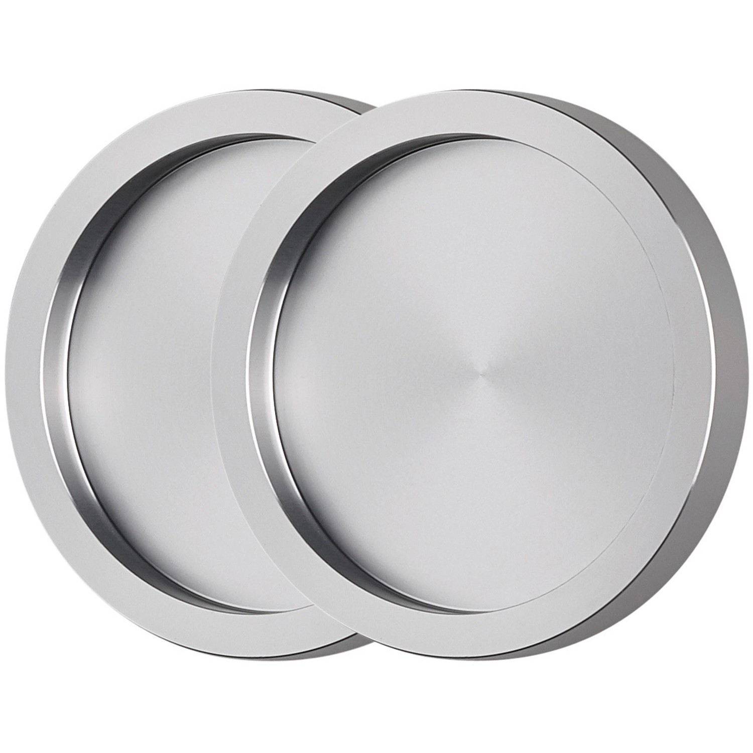 Schienen-Set Baseline: Zwei runde Griffmuscheln in Silber-Optik für Glasschiebetüren.