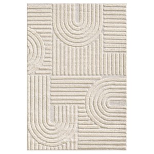 Cremefarbener Ayyildiz Kurzflorteppich (140x200 cm) mit modernem 3D-Reliefmuster.