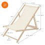 Detailaufnahme: ECD Germany Liegestuhl 2er Set, beige, Holzgestell, Maße eingeblendet.