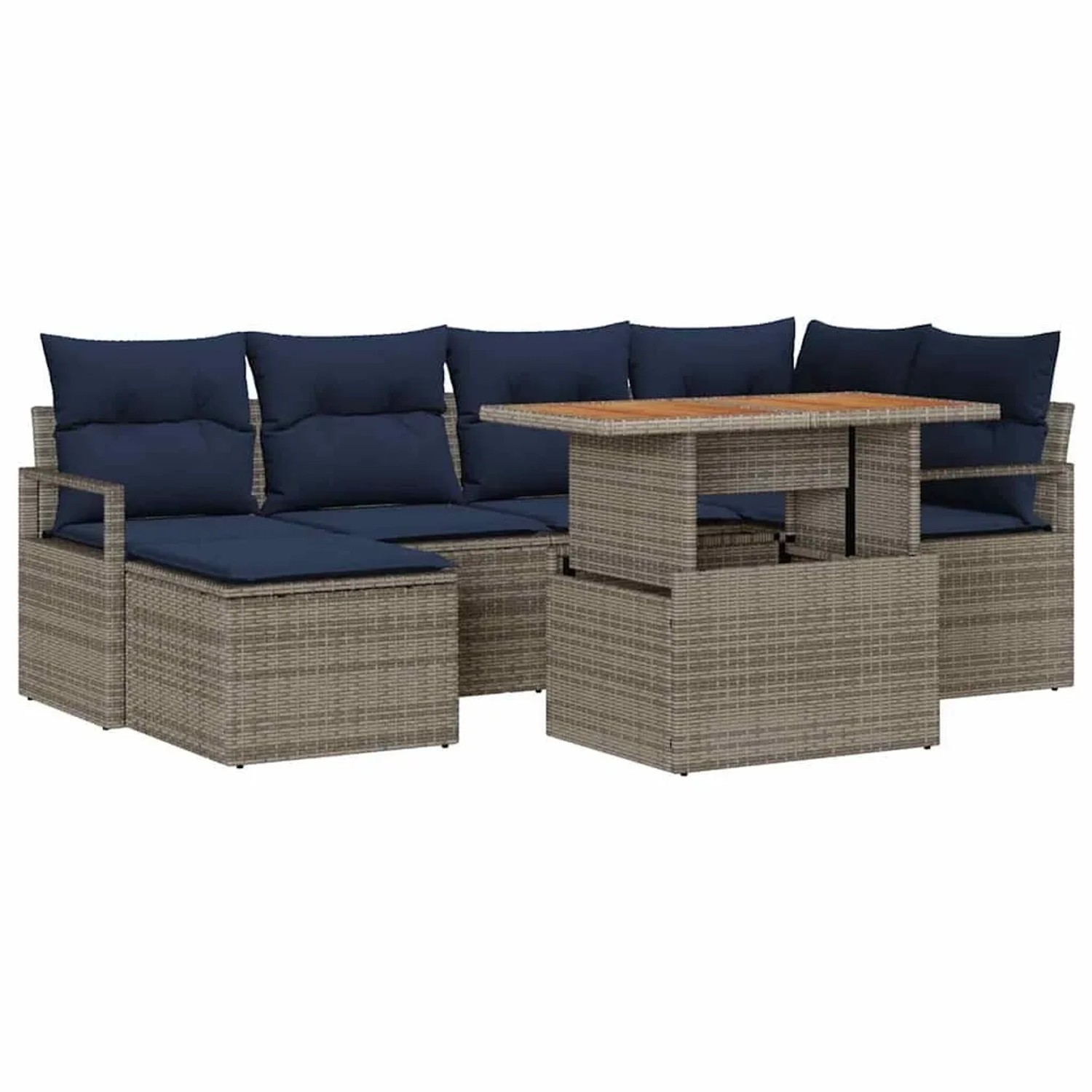 vidaXL Garten Essgruppe mit Kissen 7-Tlg Grau und Marineblau 3349737