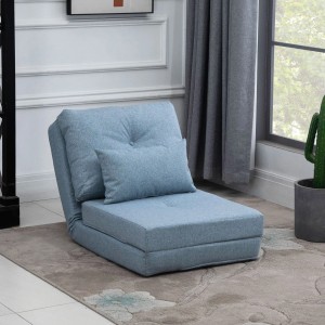 Himmelblauer HOMCOM Bodensessel aus Leinen, 2-in-1 Klappbett mit verstellbarer Rückenlehne und Kissen für Loungesessel.